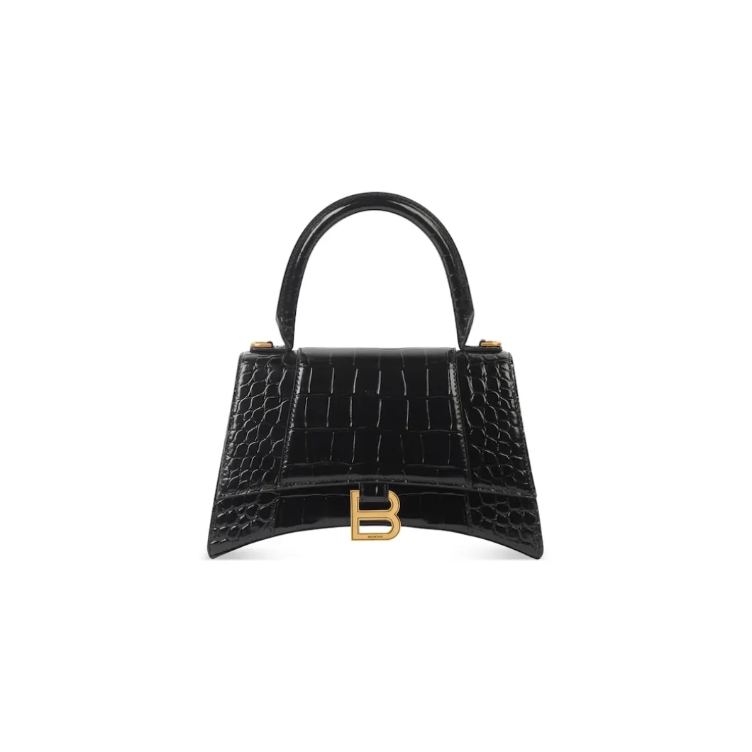 Women's Hourglass Small Handbag Crocodile Embossed in Black