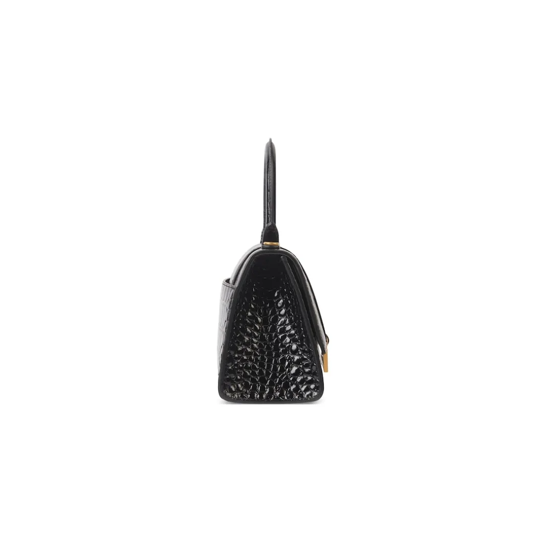 Women's Hourglass Small Handbag Crocodile Embossed in Black
