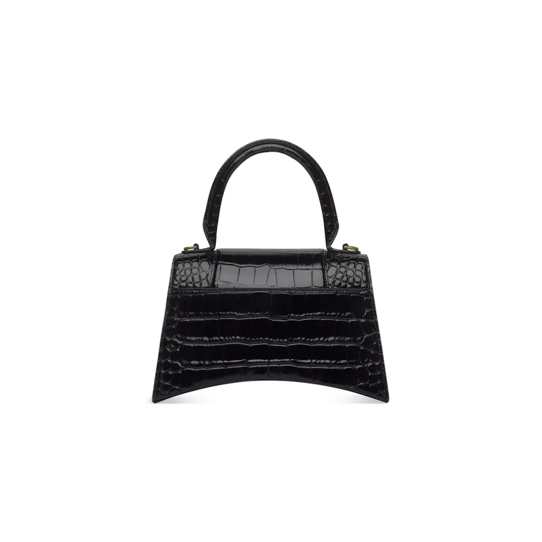 Women's Hourglass Small Handbag Crocodile Embossed in Black