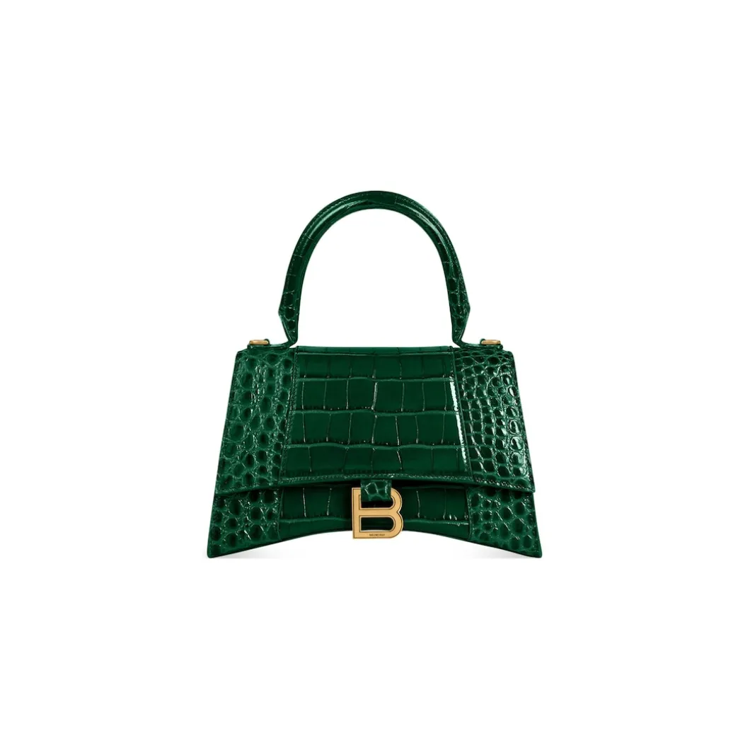 Women's Hourglass Small Handbag Crocodile Embossed in Forest Green