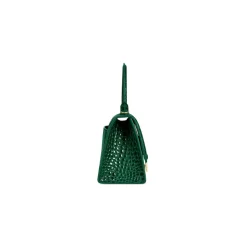 Women's Hourglass Small Handbag Crocodile Embossed in Forest Green