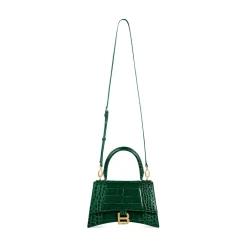 Women's Hourglass Small Handbag Crocodile Embossed in Forest Green