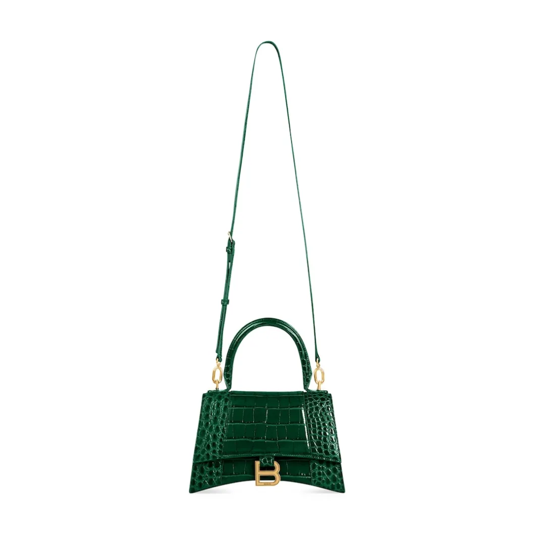 Women's Hourglass Small Handbag Crocodile Embossed in Forest Green