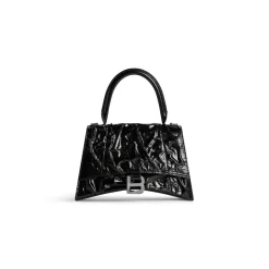 Women's Hourglass Small Handbag Crushed Effect  in Black