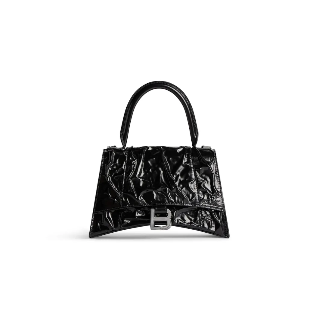 Women's Hourglass Small Handbag Crushed Effect in Black