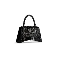Women's Hourglass Small Handbag Crushed Effect  in Black