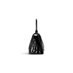 Women's Hourglass Small Handbag Crushed Effect in Black