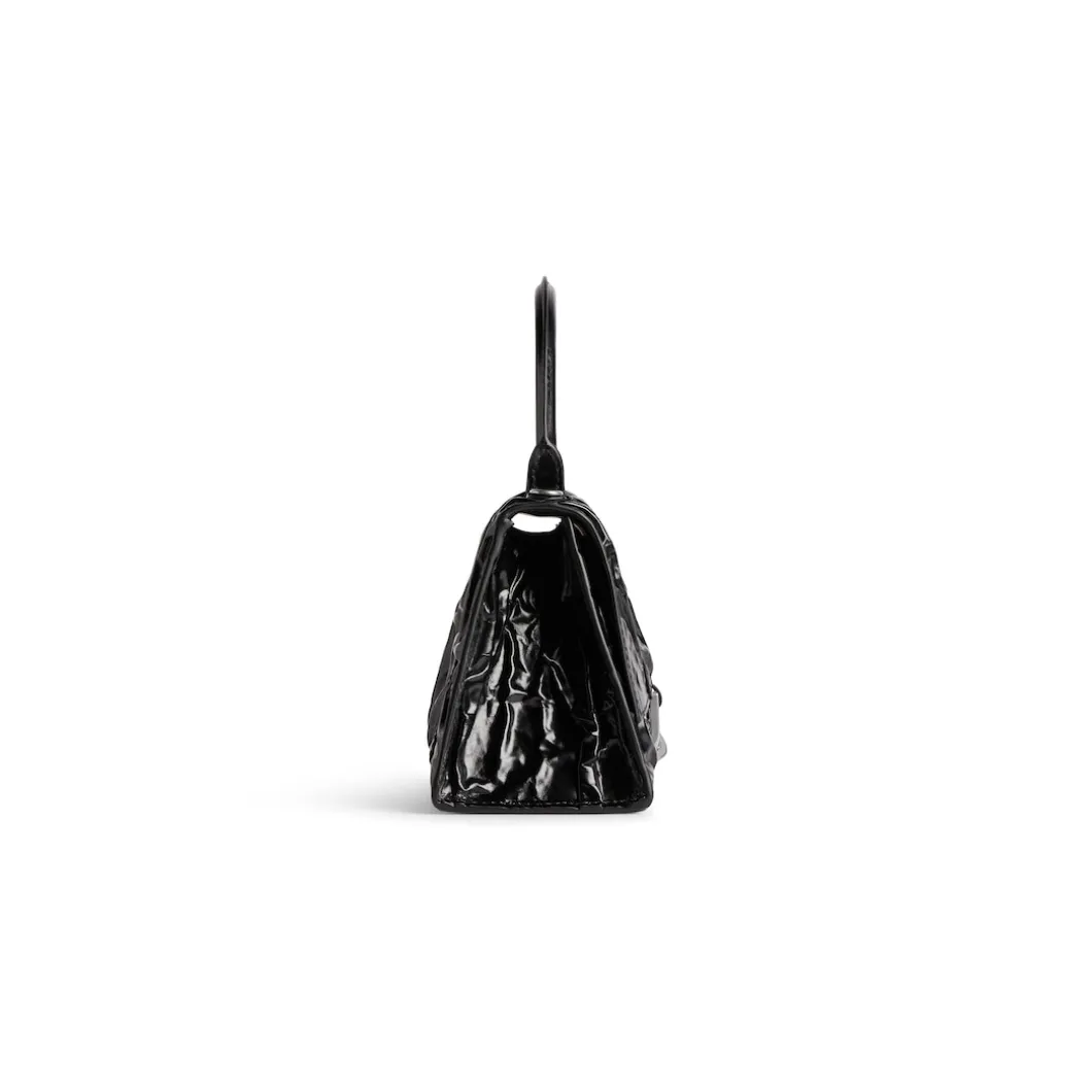 Women's Hourglass Small Handbag Crushed Effect in Black