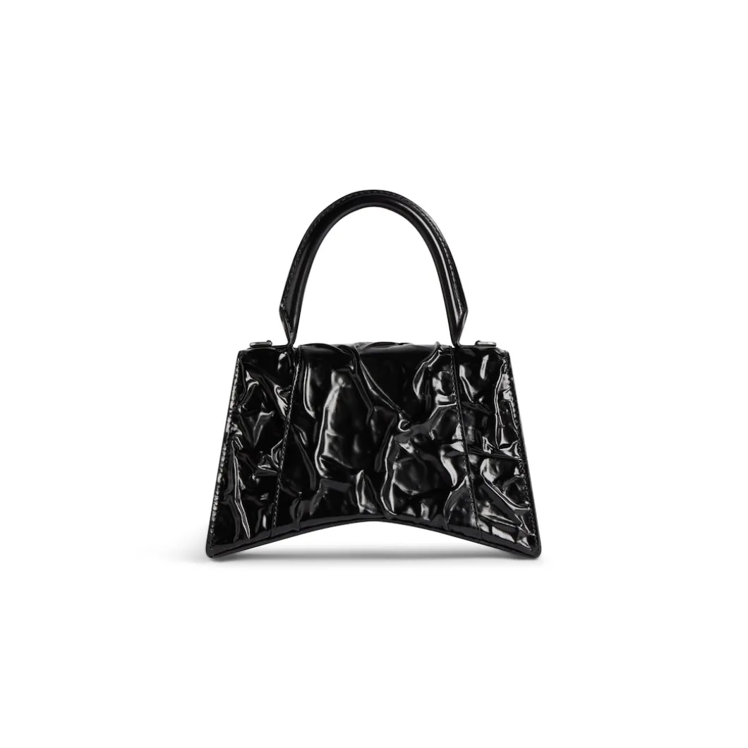 Women's Hourglass Small Handbag Crushed Effect in Black