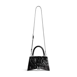 Women's Hourglass Small Handbag Crushed Effect in Black