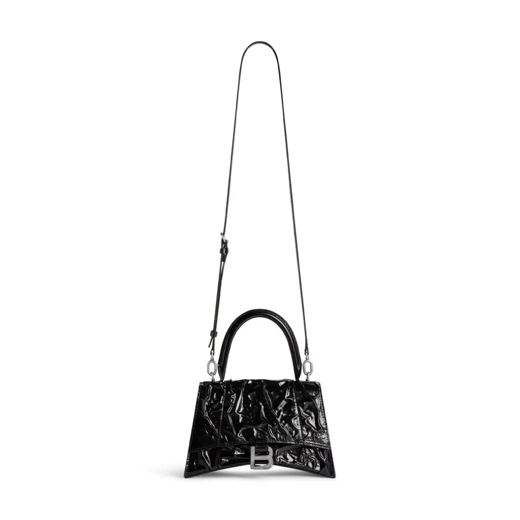 Women's Hourglass Small Handbag Crushed Effect in Black
