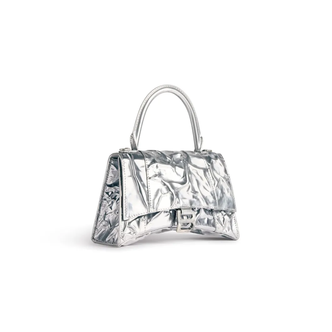 Women's Hourglass Small Handbag Crushed Effect in Silver