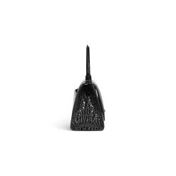 Women's Hourglass Small Handbag Crocodile Embossed in Black