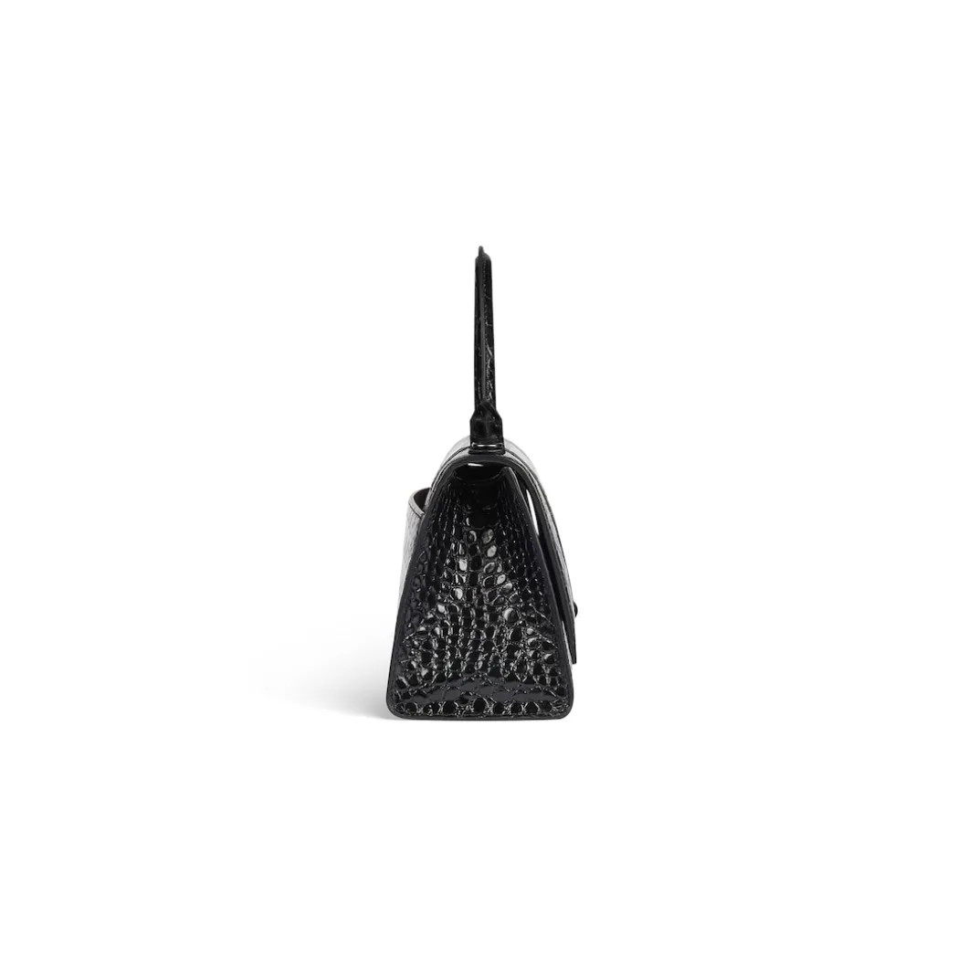 Women's Hourglass Small Handbag Crocodile Embossed in Black