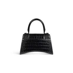 Women's Hourglass Small Handbag Crocodile Embossed in Black