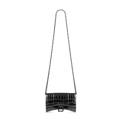 Women's Hourglass Small Handbag Crocodile Embossed in Black