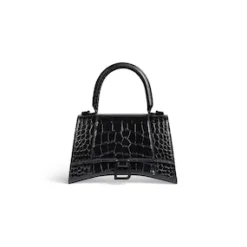 Women's Hourglass Small Handbag Crocodile Embossed in Black