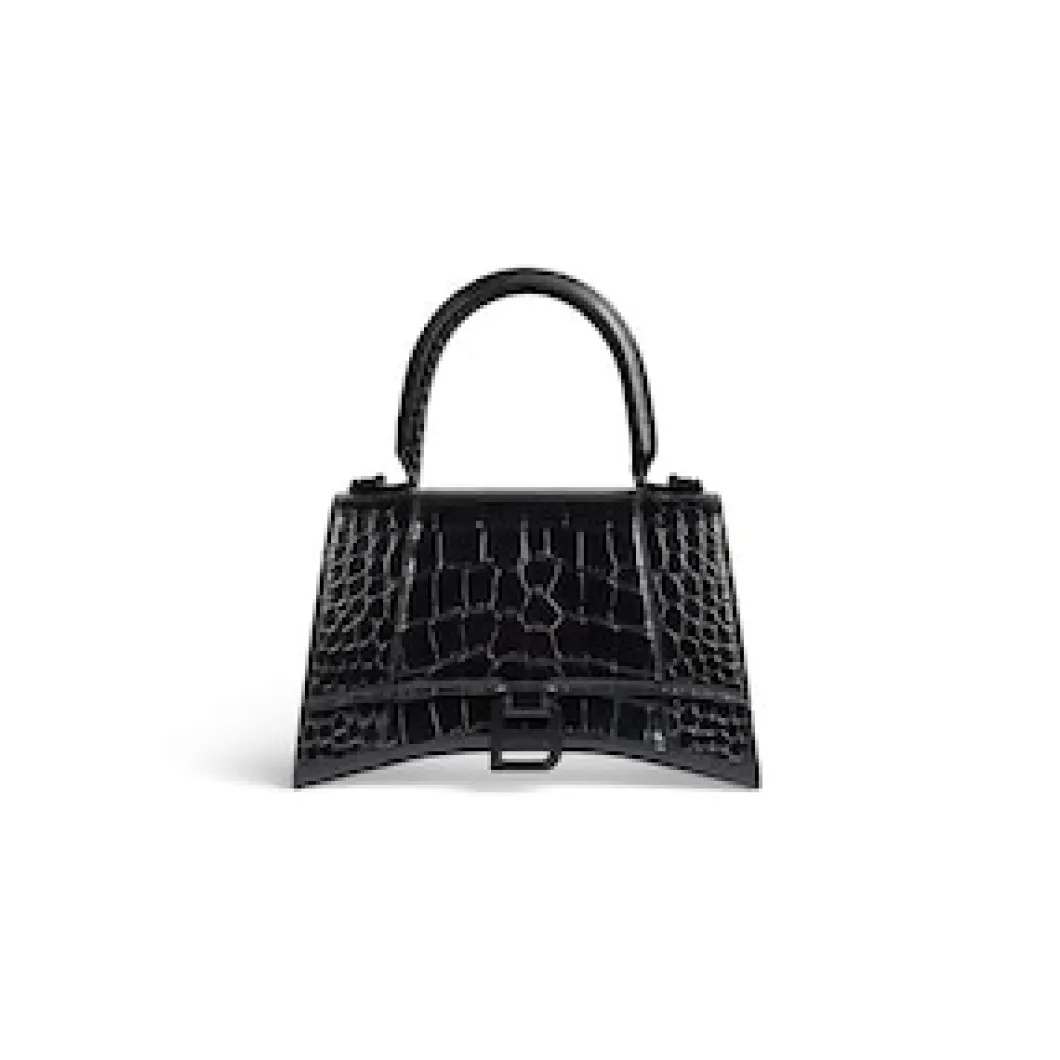 Women's Hourglass Small Handbag Crocodile Embossed in Black