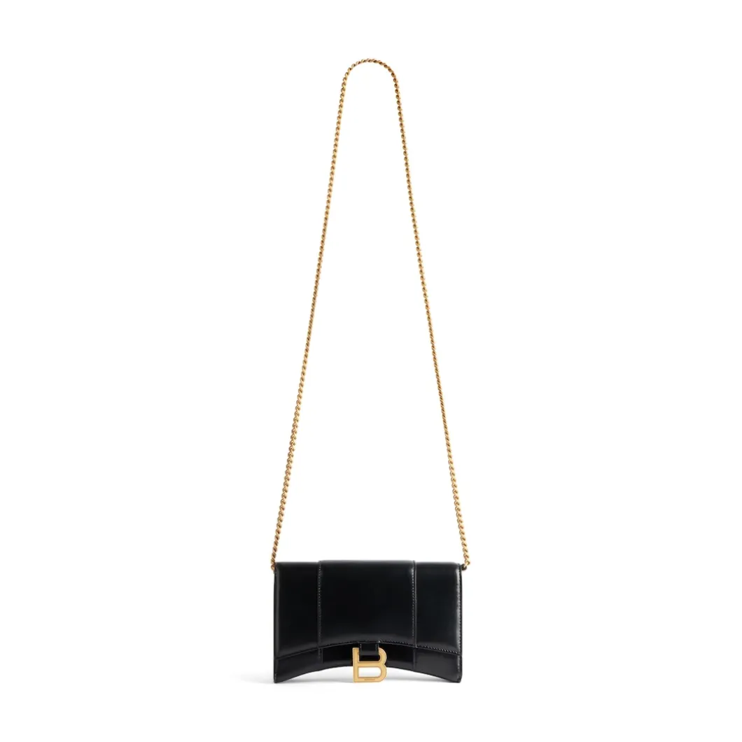 Women's Hourglass Wallet On Chain Box in Black