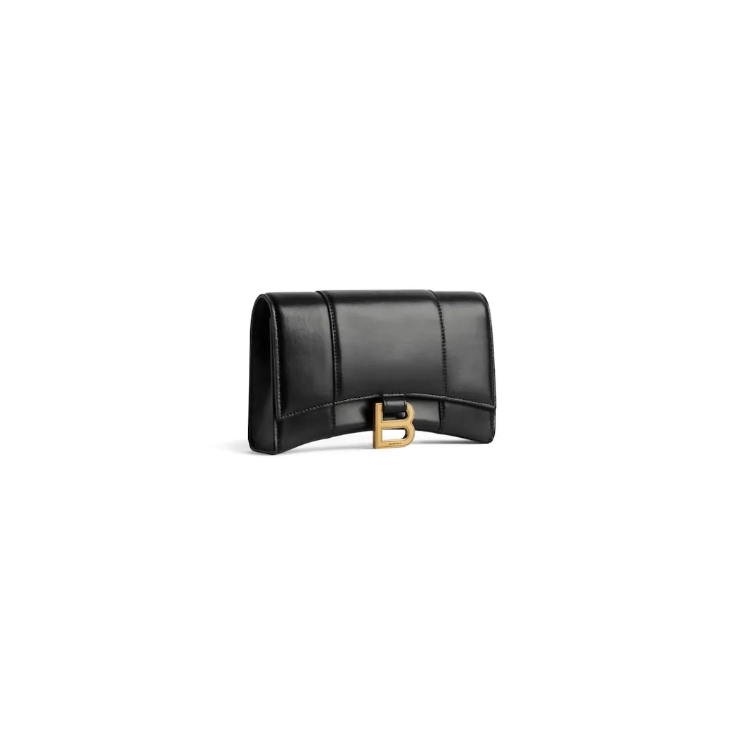Women's Hourglass Wallet On Chain Box in Black