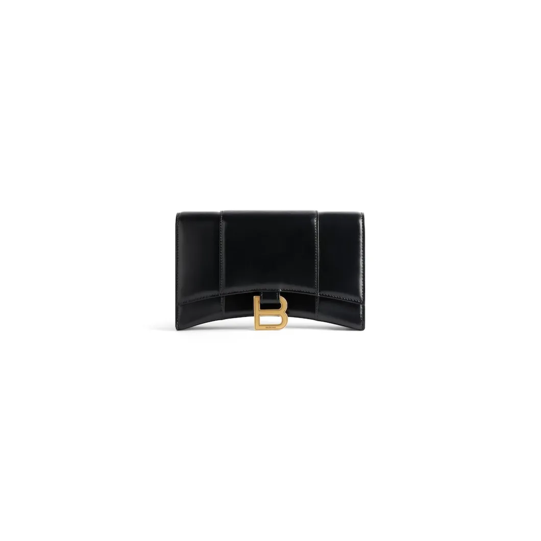 Women's Hourglass Wallet On Chain Box in Black