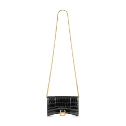 Women's Hourglass Wallet On Chain Crocodile Embossed in Black