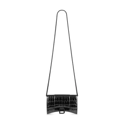 Women's Hourglass Wallet On Chain Crocodile Embossed in Black