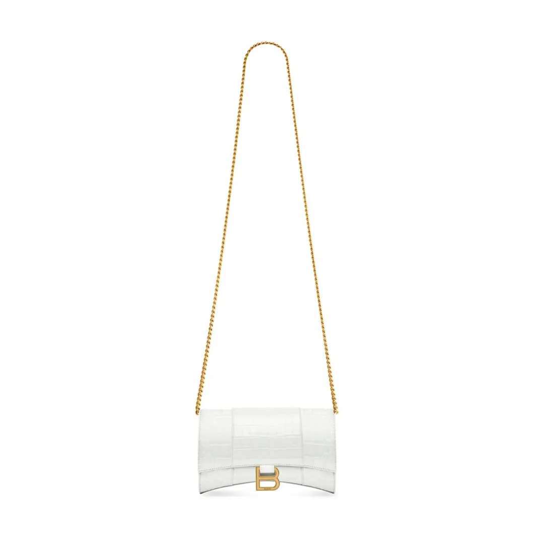 Women's Hourglass Wallet On Chain Crocodile Embossed in White
