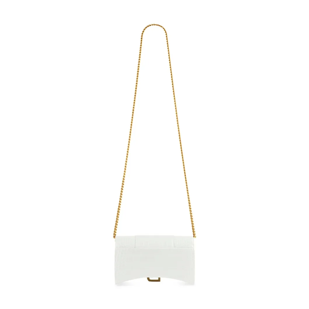 Women's Hourglass Wallet On Chain Crocodile Embossed in White