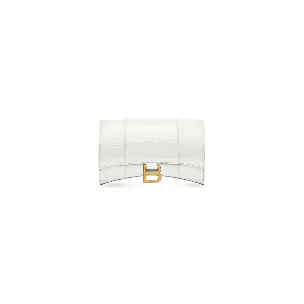 Women's Hourglass Wallet On Chain Crocodile Embossed in White