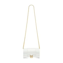 Women's Hourglass Wallet On Chain Crocodile Embossed in White