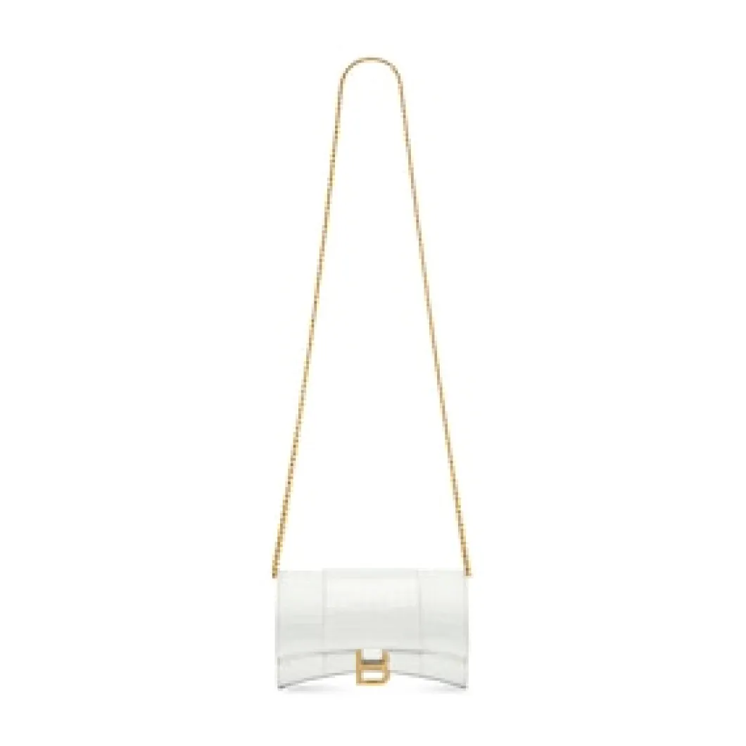 Women's Hourglass Wallet On Chain Crocodile Embossed in White