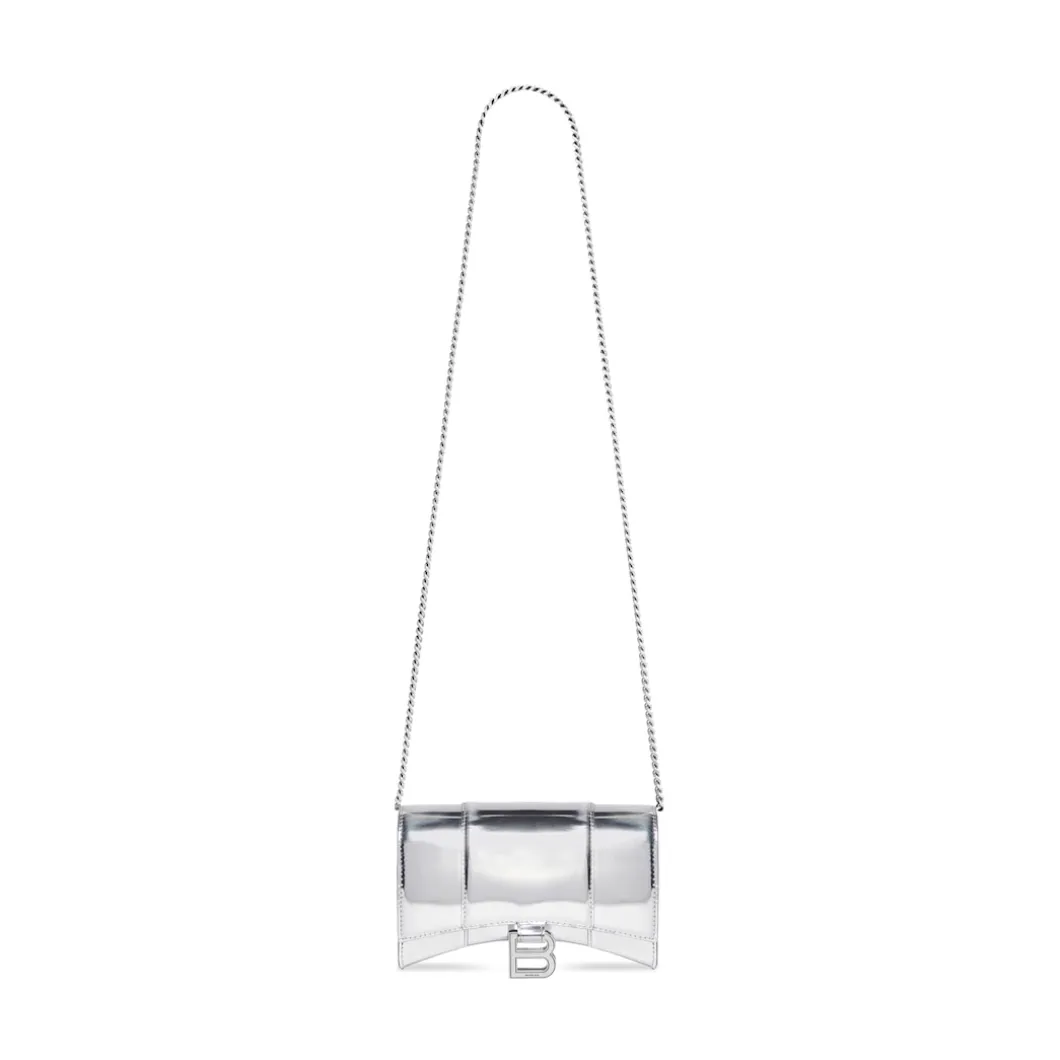 Women's Hourglass Wallet On Chain Mirror Effect in Silver