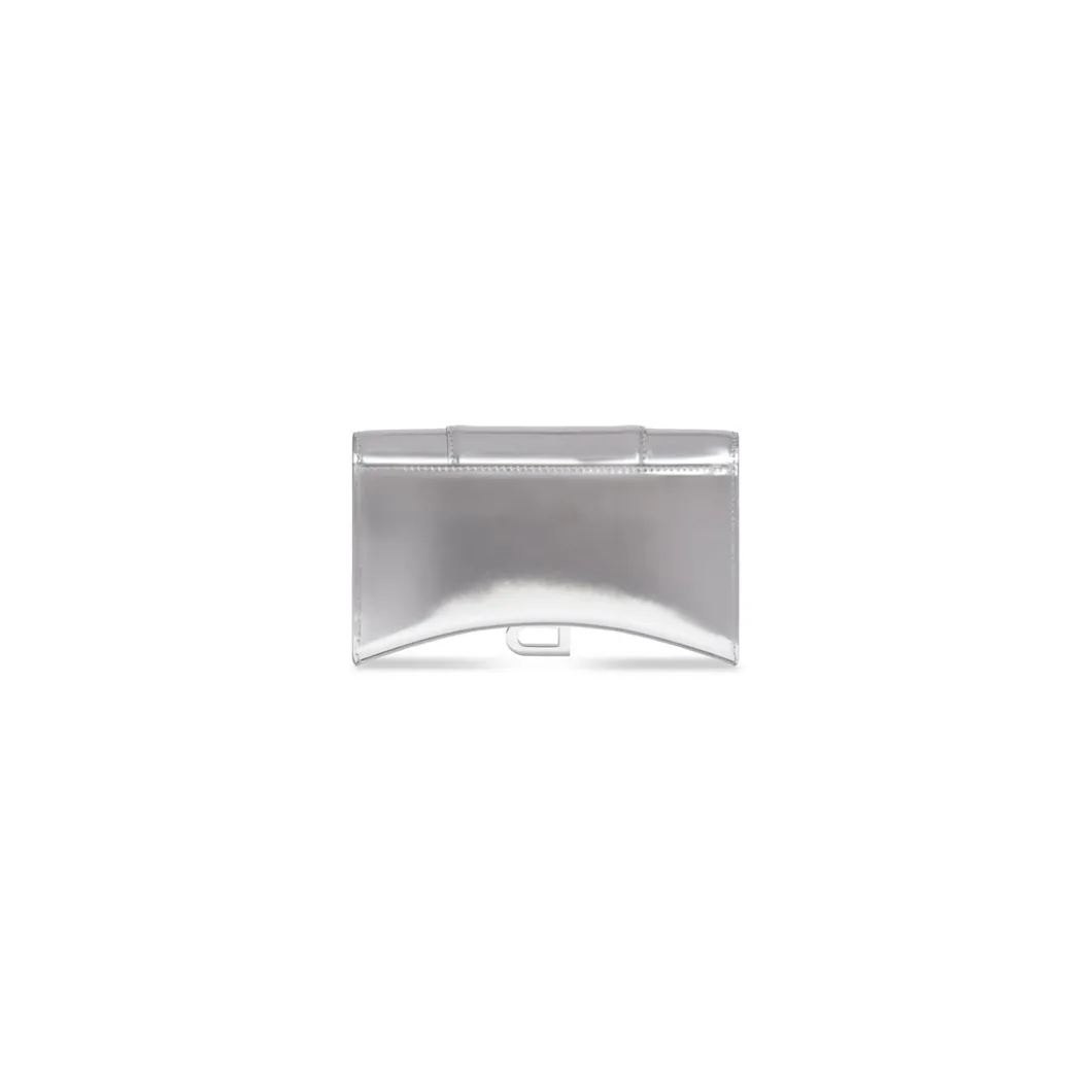 Women's Hourglass Wallet On Chain Mirror Effect in Silver