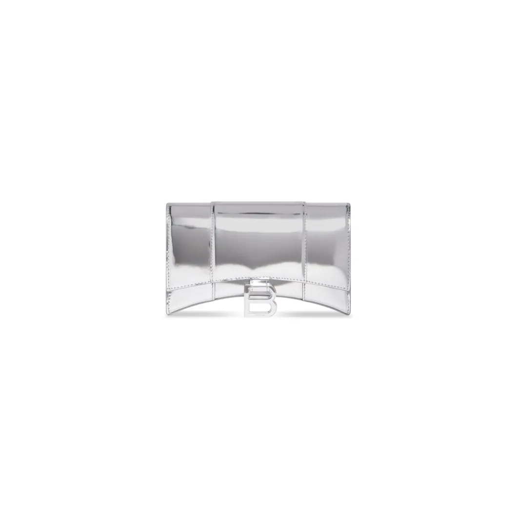 Women's Hourglass Wallet On Chain Mirror Effect in Silver