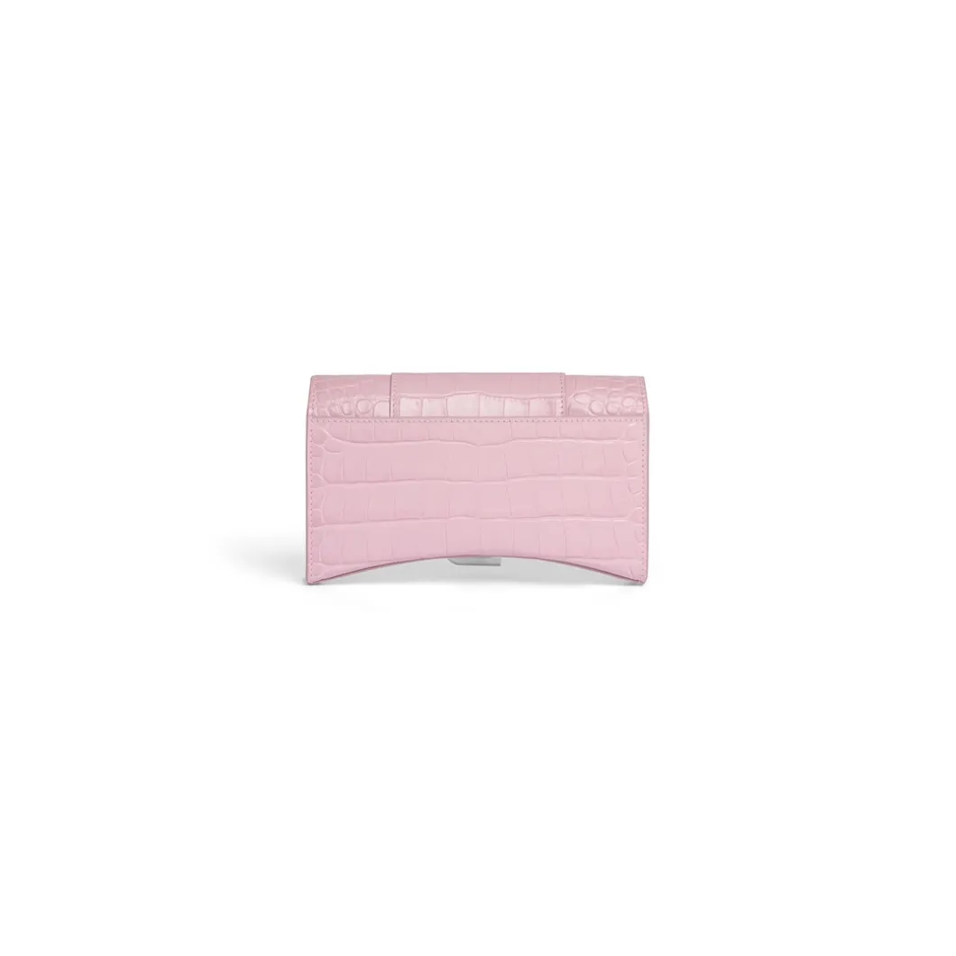 Women's Hourglass Wallet On Chain Crocodile Embossed in Pink