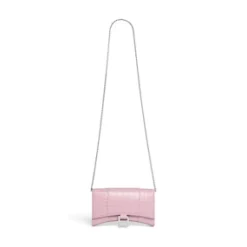 Women's Hourglass Wallet On Chain Crocodile Embossed in Pink