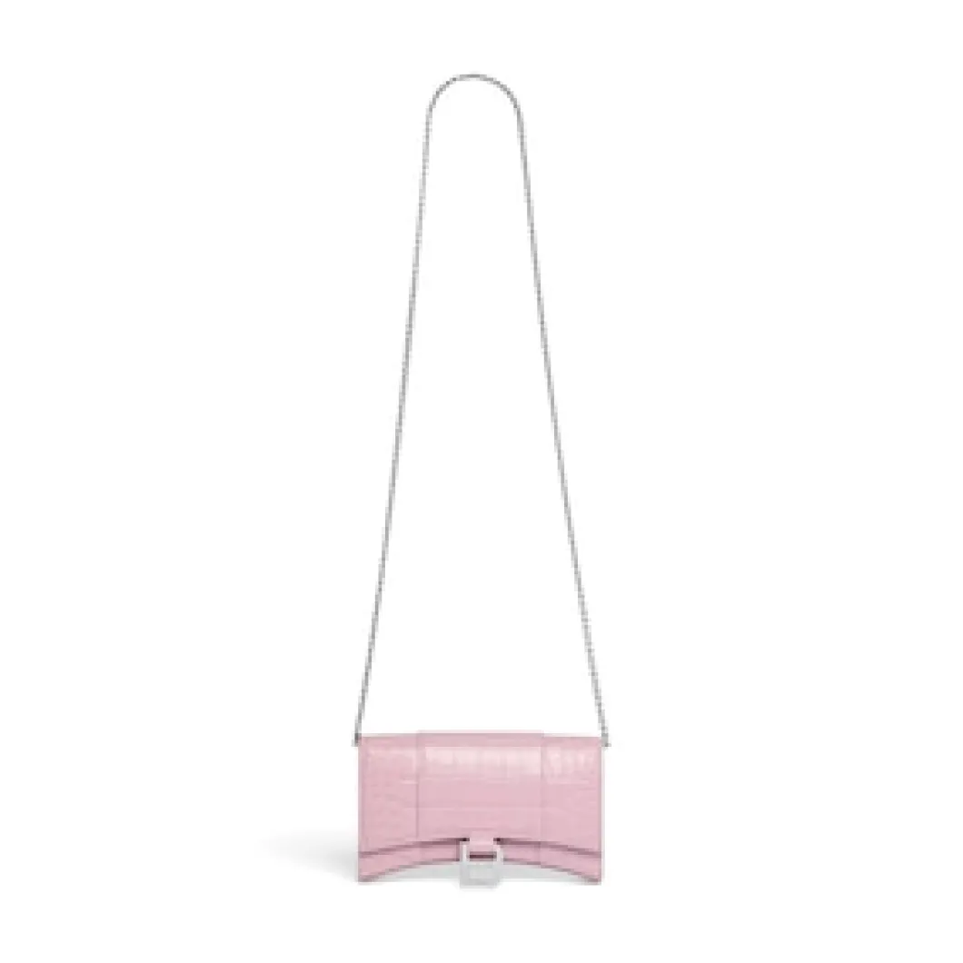 Women's Hourglass Wallet On Chain Crocodile Embossed in Pink