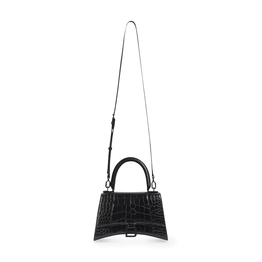 Women's Hourglass Xs Handbag Crocodile Embossed in Black