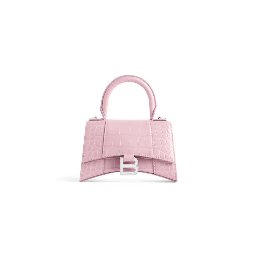 Women's Hourglass Xs Handbag Crocodile Embossed in Pink