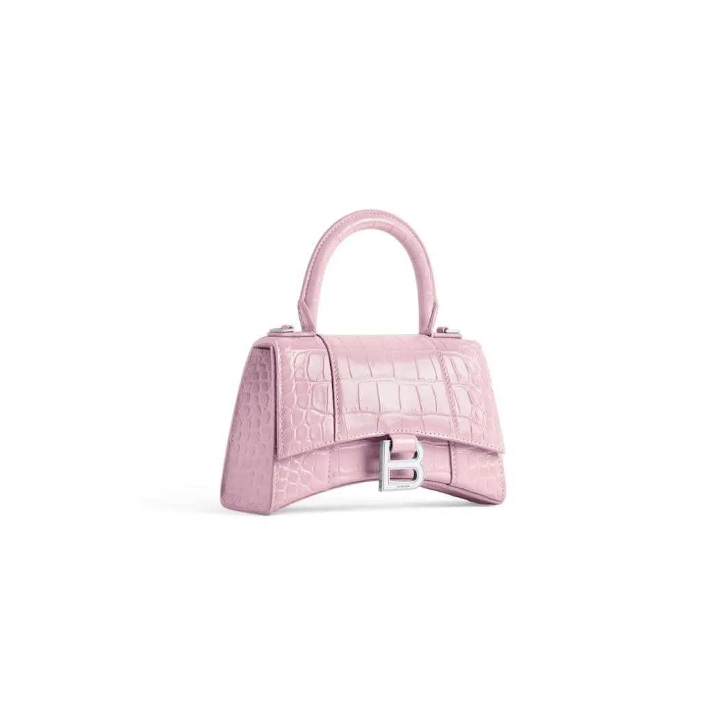 Women's Hourglass Xs Handbag Crocodile Embossed in Pink