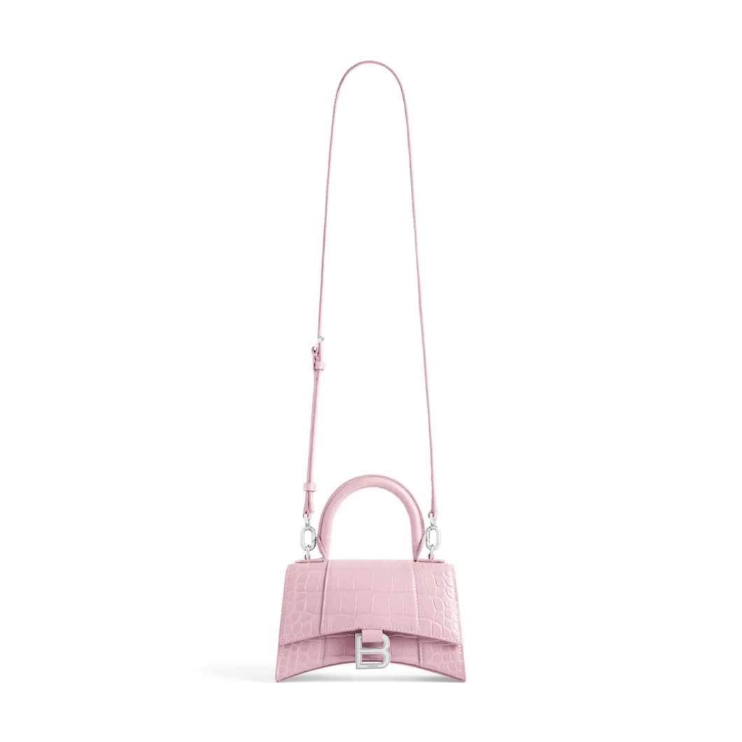 Women's Hourglass Xs Handbag Crocodile Embossed in Pink