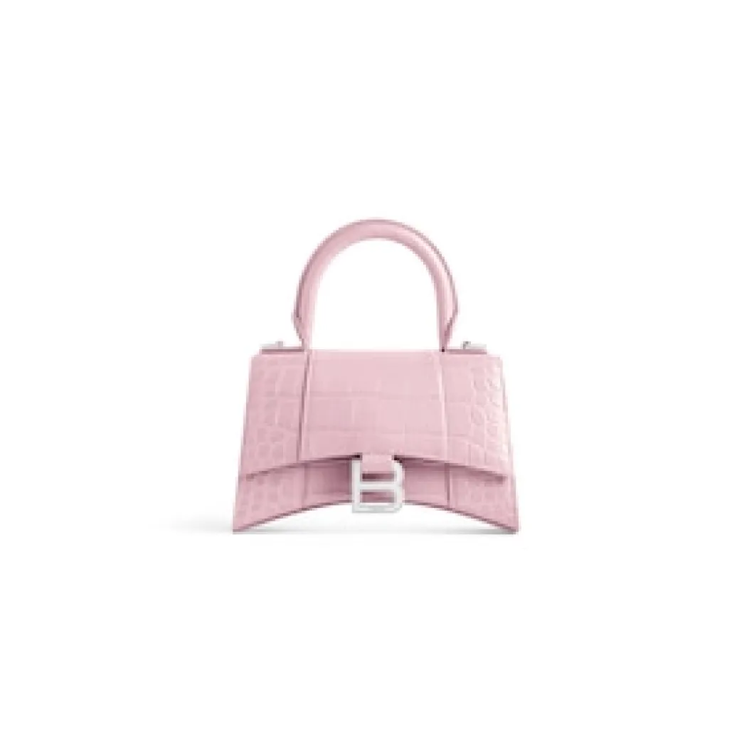 Women's Hourglass Xs Handbag Crocodile Embossed in Pink