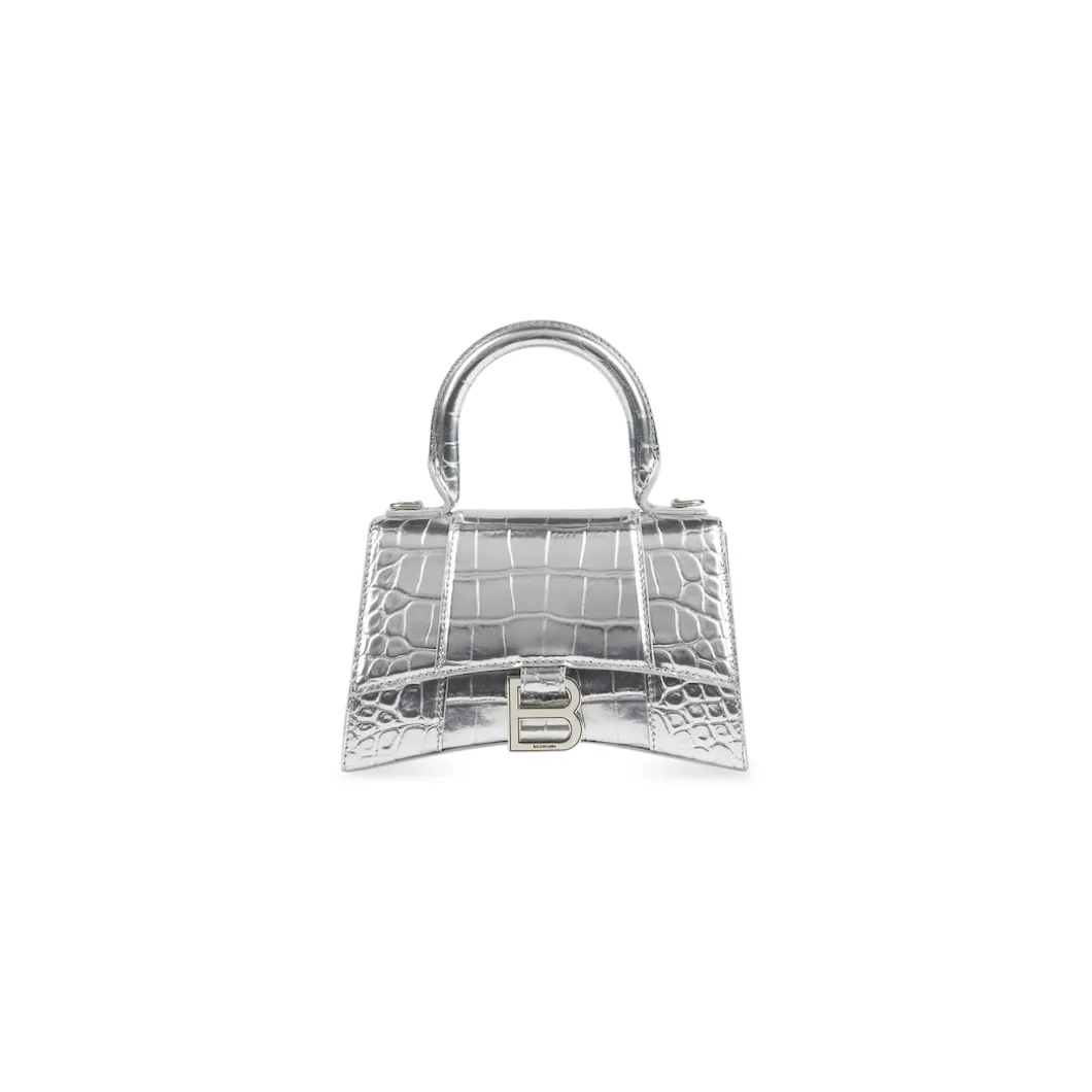 Women's Hourglass Xs Handbag Crocodile Embossed in Silver