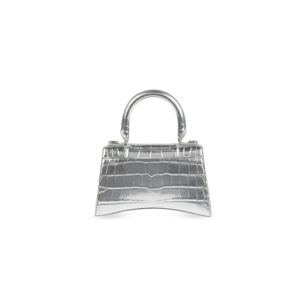 Women's Hourglass Xs Handbag Crocodile Embossed in Silver