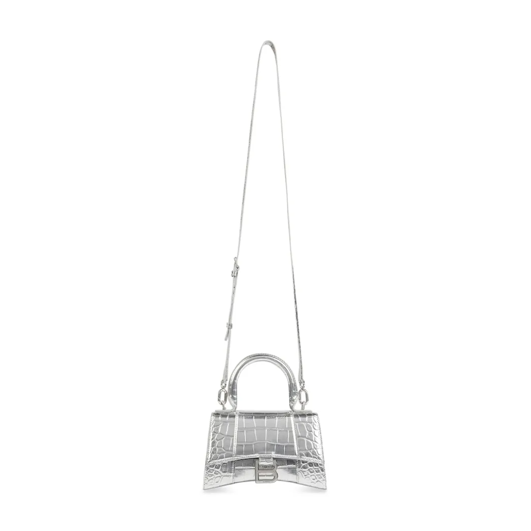 Women's Hourglass Xs Handbag Crocodile Embossed in Silver