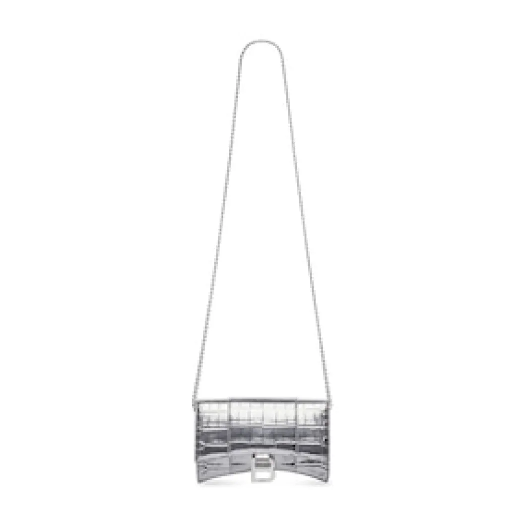 Women's Hourglass Xs Handbag Crocodile Embossed in Silver