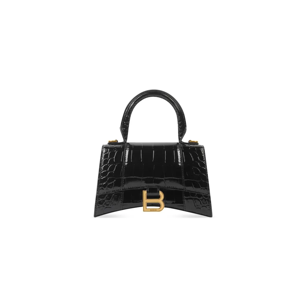 Women's Hourglass Xs Handbag Crocodile Embossed in Black
