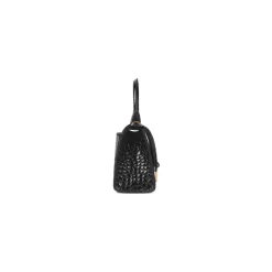 Women's Hourglass Xs Handbag Crocodile Embossed in Black