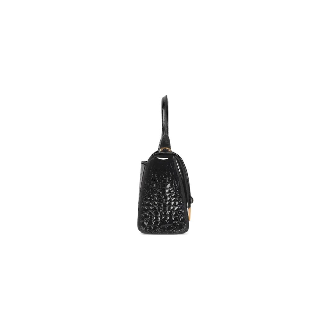 Women's Hourglass Xs Handbag Crocodile Embossed in Black